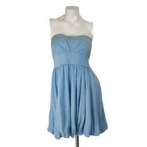 DejaVu Blue Strapless Polka Dot Empire Waist Sweetheart Bubble Dress